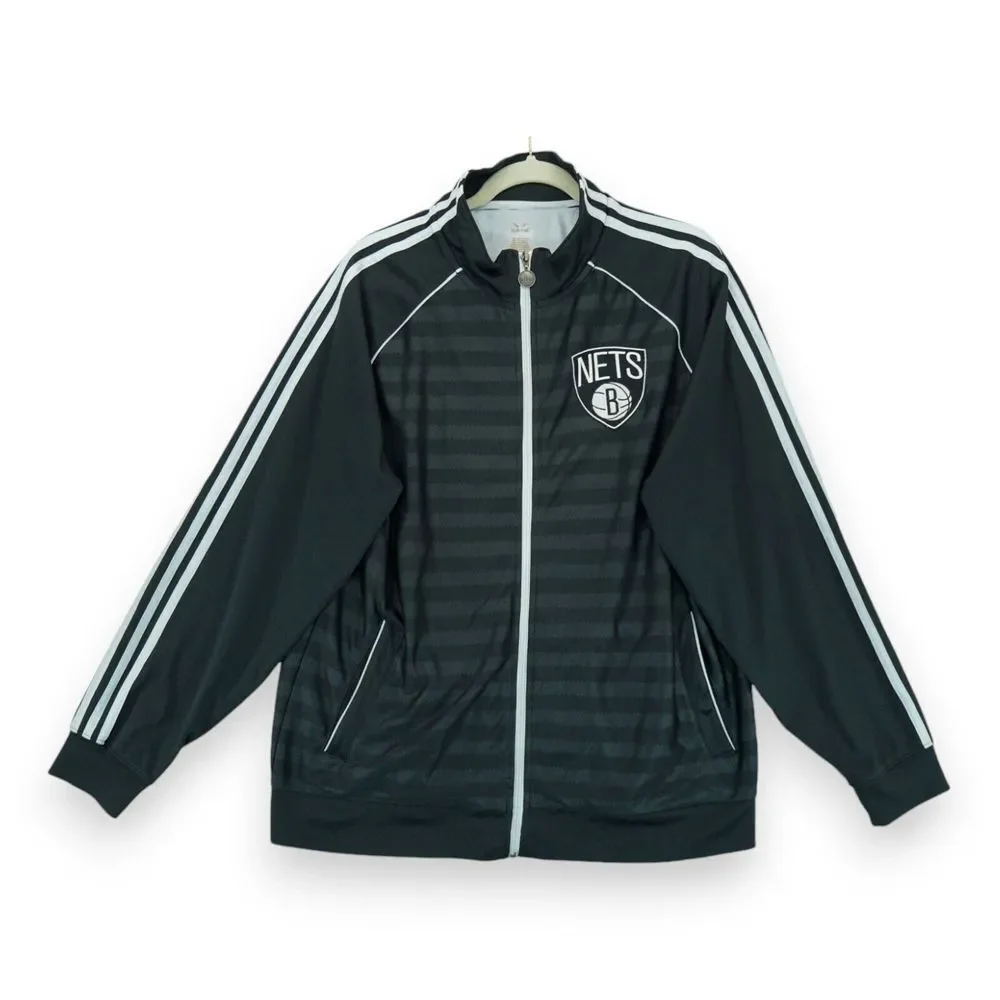Brooklyn‎ Nets adidas Trefoil 3 Stripe Full Zip Black White Track Jacket Mens L